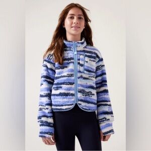 ATHLETA GIRL Sherpa Fleece Jacket White Black Blue Purple Stripes M 8 10